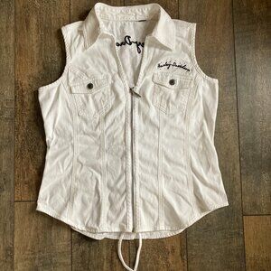 Harley Davidson White Denim Laced Back & Embroidered Vest